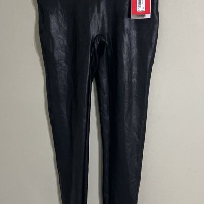 NWT Spanx Womens Faux Leather Leggings Small/P Black Glossy Coated 2437